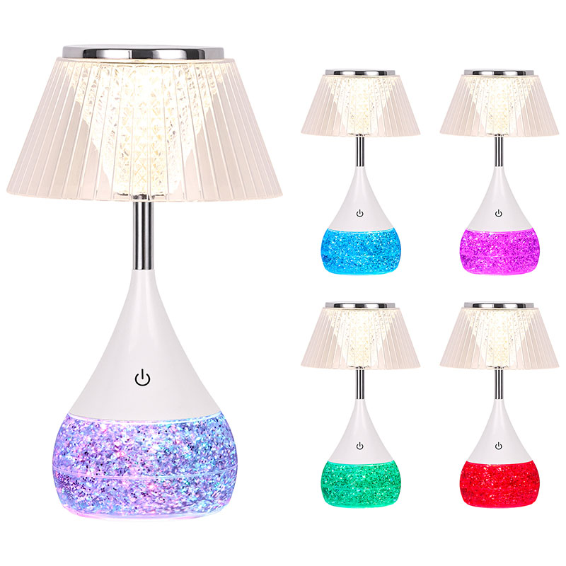 Crystal Shade ပါရှိသော RGB Light LED စားပွဲတင်မီးအိမ်